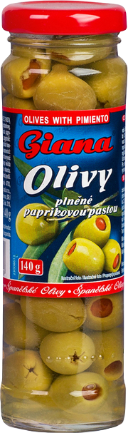 Zelené olivy s paprikou 140g sklo