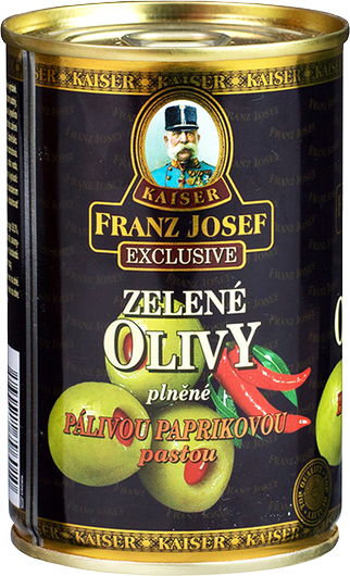 Zelené olivy s palivou paprikou 314ml plech