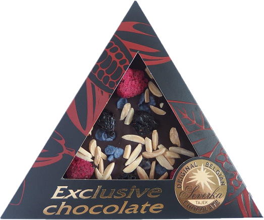 Mléčná s malinami, višněmi, mandlemi a fialkami 50g